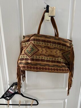 Boho Aztec Fringe Tote Bag - lucky brand Brown